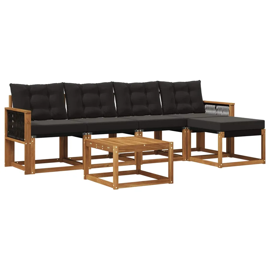 Ensemble de canapés d'extérieur 6 pcs Naturel et noir - 2