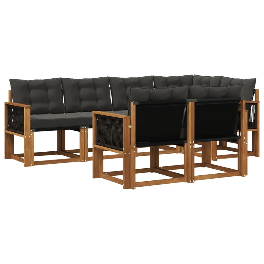 Ensemble de canapés d'extérieur 7 pcs Naturel et noir - 2