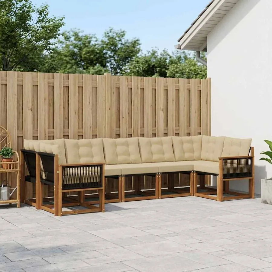 Ensemble de canapés d'extérieur 7 pcs Naturel et Beige