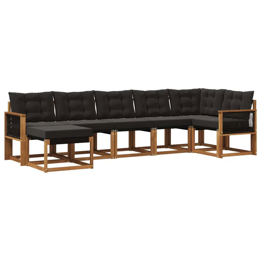 Ensemble de canapés d'extérieur 7 pcs Naturel et noir - 2