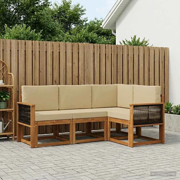 Ensemble de canapés d'extérieur 4 pcs Naturel et Beige