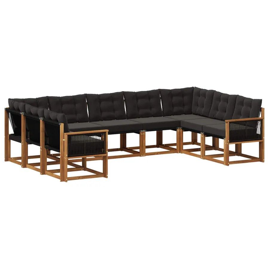 Ensemble de canapés d'extérieur 9 pcs Naturel et noir - 2