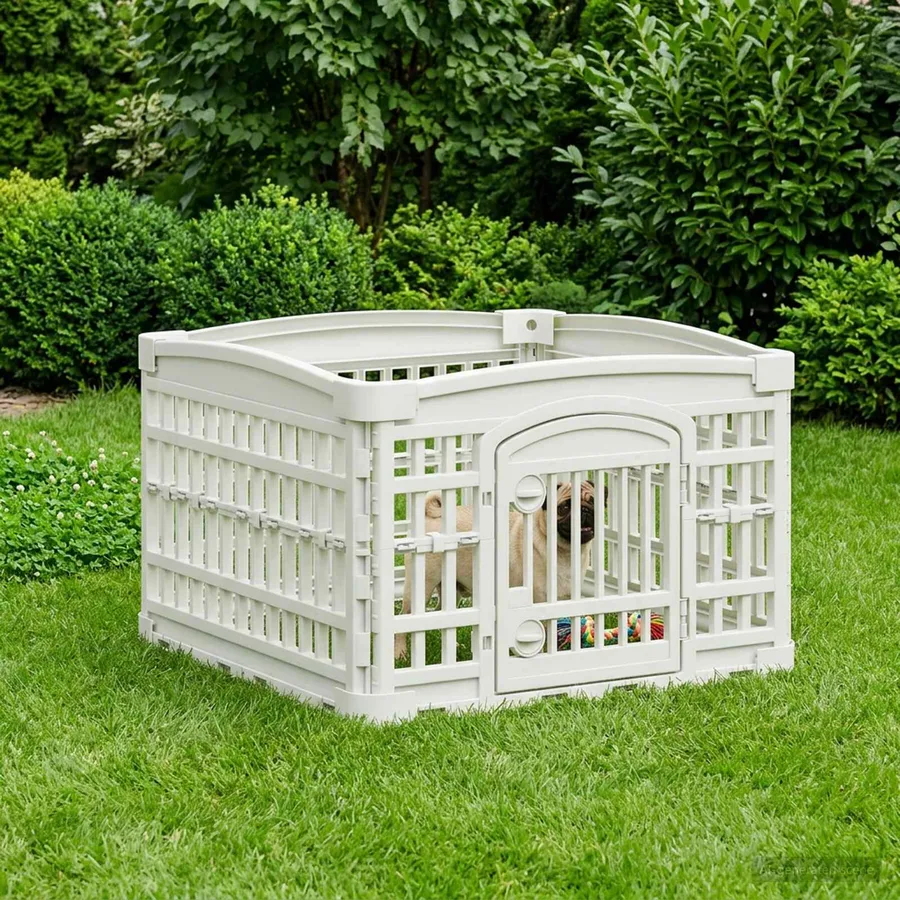Parc pour chien à 4 panneaux 60 x 60 x 38 cm Plastique Blanc - 4