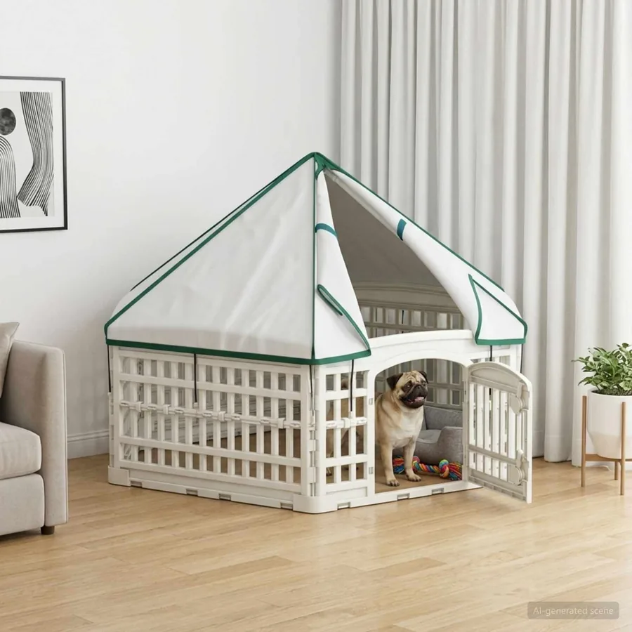 Parc de Jeu pour Chiens à 6 Panneaux 122 x 106,5 x 82 cm Blanc