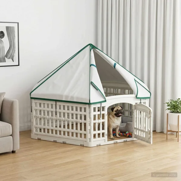 Parc de Jeu pour Chiens à 6 Panneaux 122 x 106,5 x 82 cm Blanc