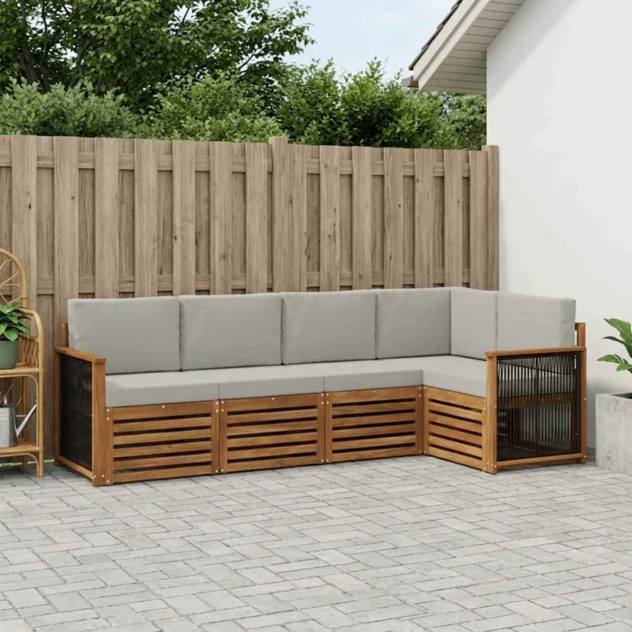 Ensemble de canapé d'angle 4 pcs Naturel et gris clair