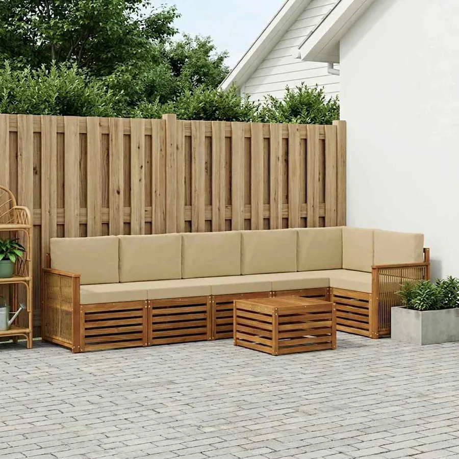 Ensemble de canapé d'angle avec coussin 6 pcs Naturel