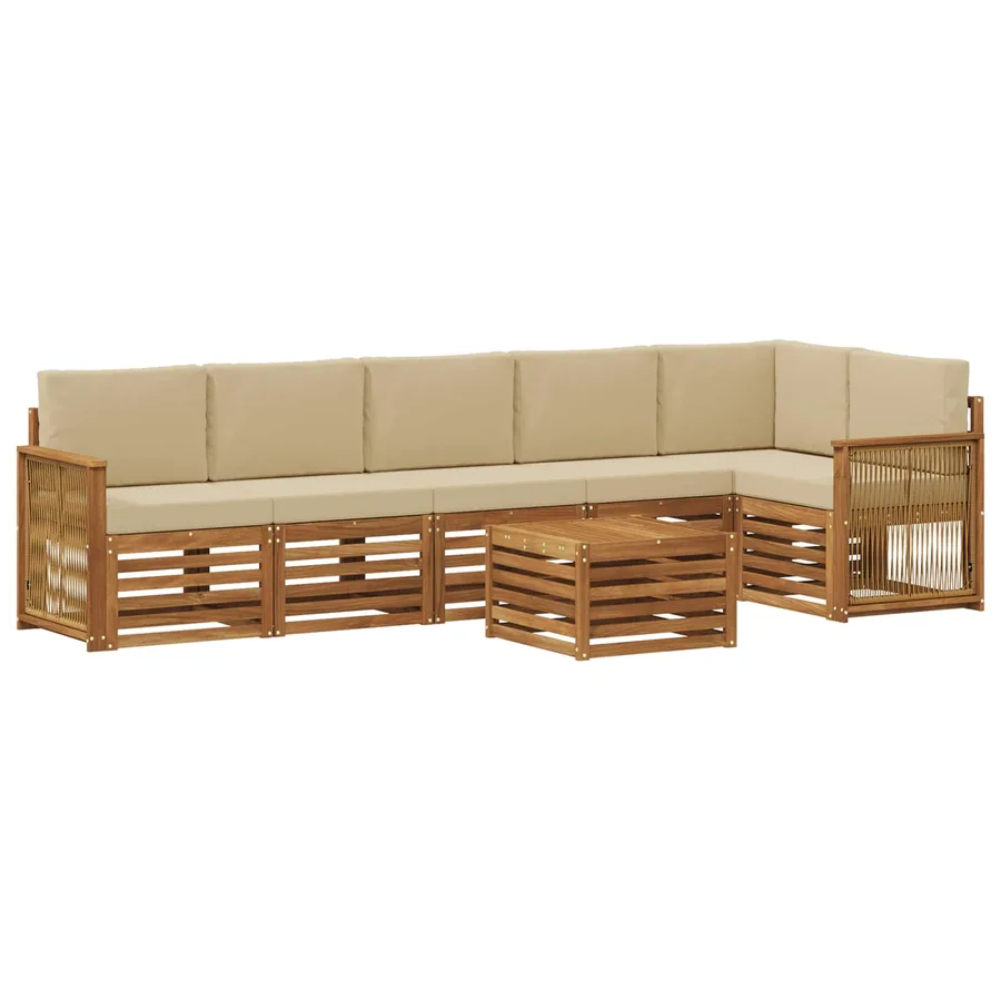 Ensemble de canapé d'angle avec coussin 6 pcs Naturel - 2
