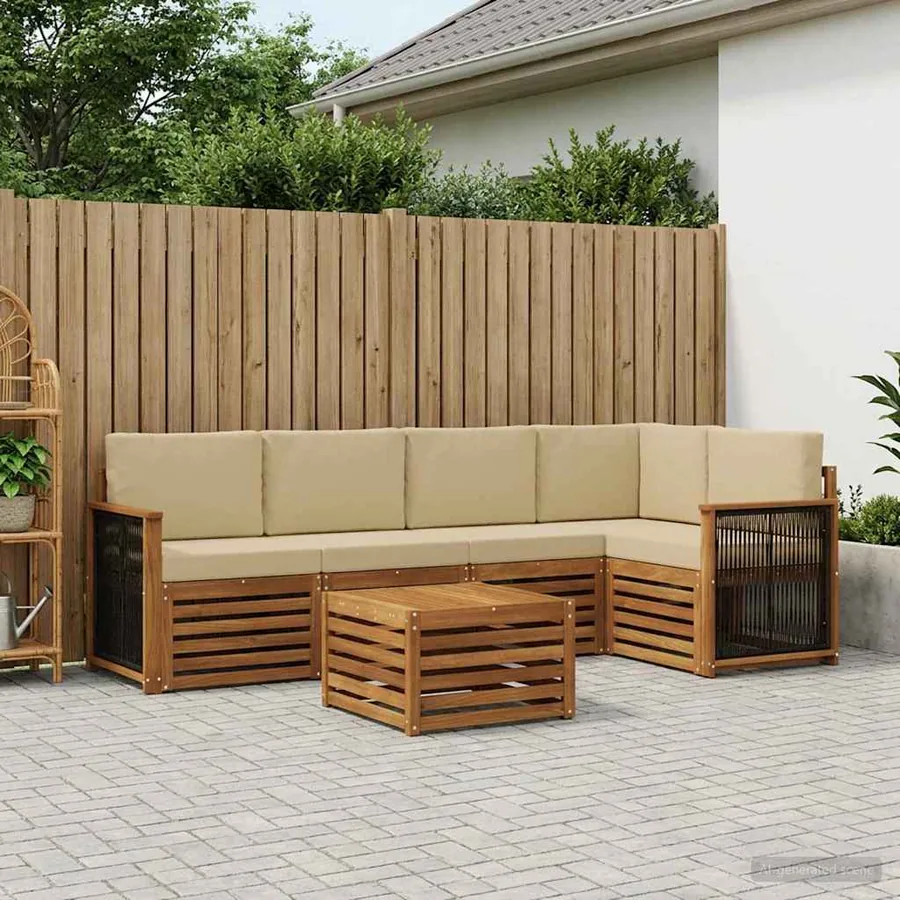 Ensemble de canapé d'angle avec coussin 5 pcs Naturel