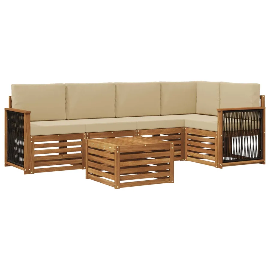 Ensemble de canapé d'angle avec coussin 5 pcs Naturel - 2
