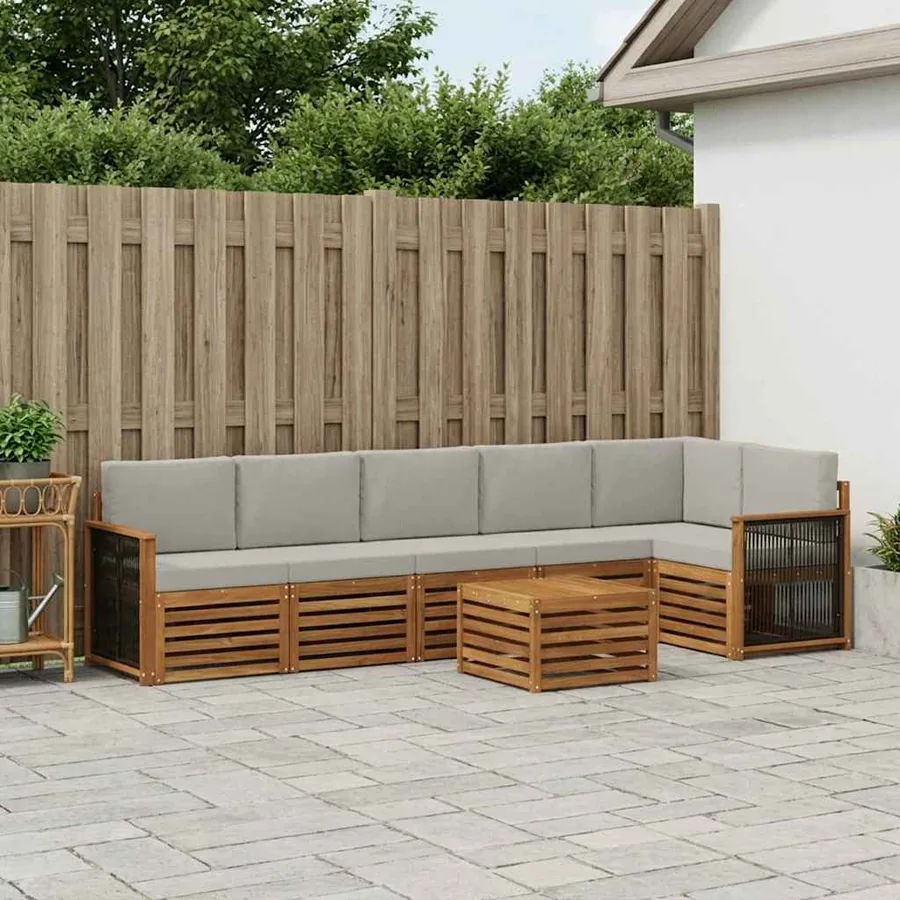 Ensemble de canapé d'angle 6 pcs Naturel et gris clair