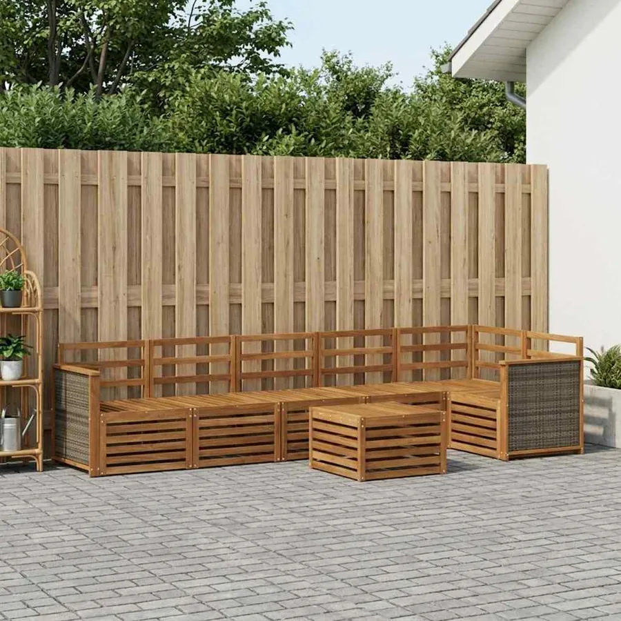 Ensemble de canapé d'angle 6 pcs Naturel Bois d'Acacia Massif