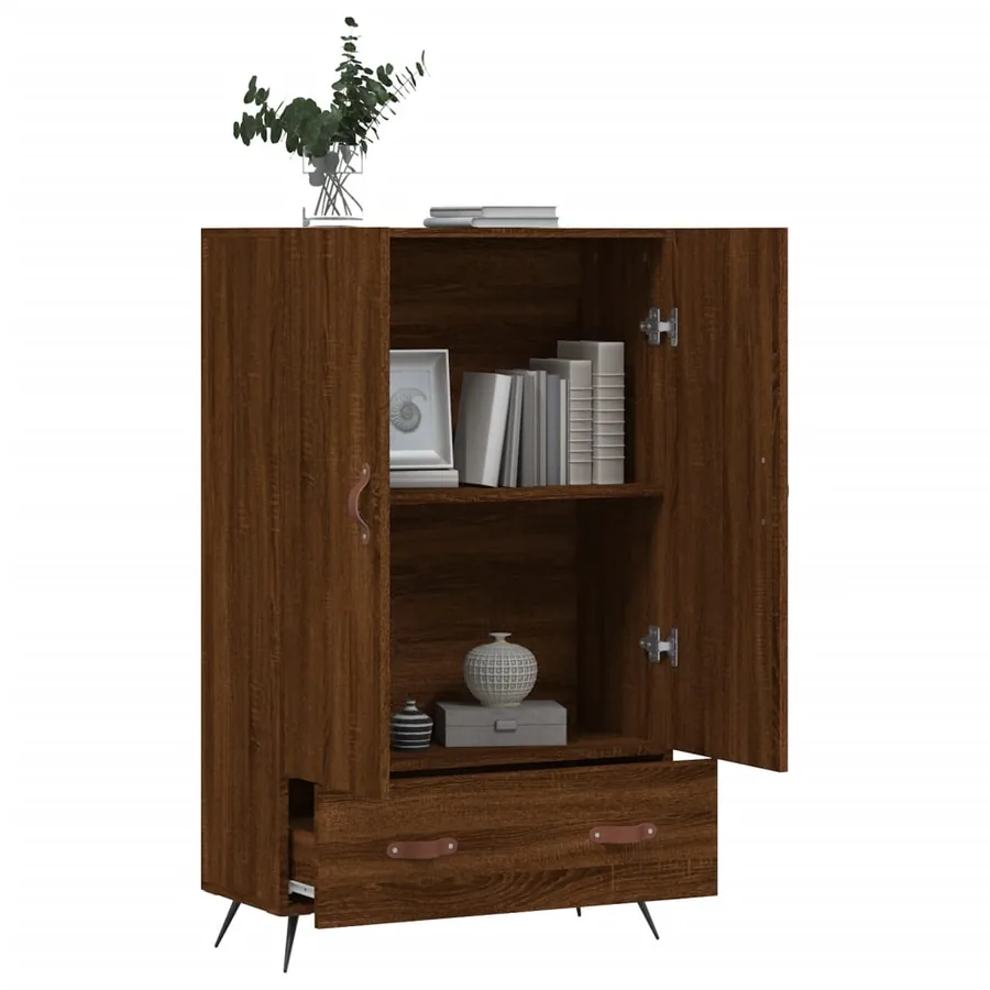 Buffet haut chêne marron 69,5x31x115 cm bois d'ingénierie - 3