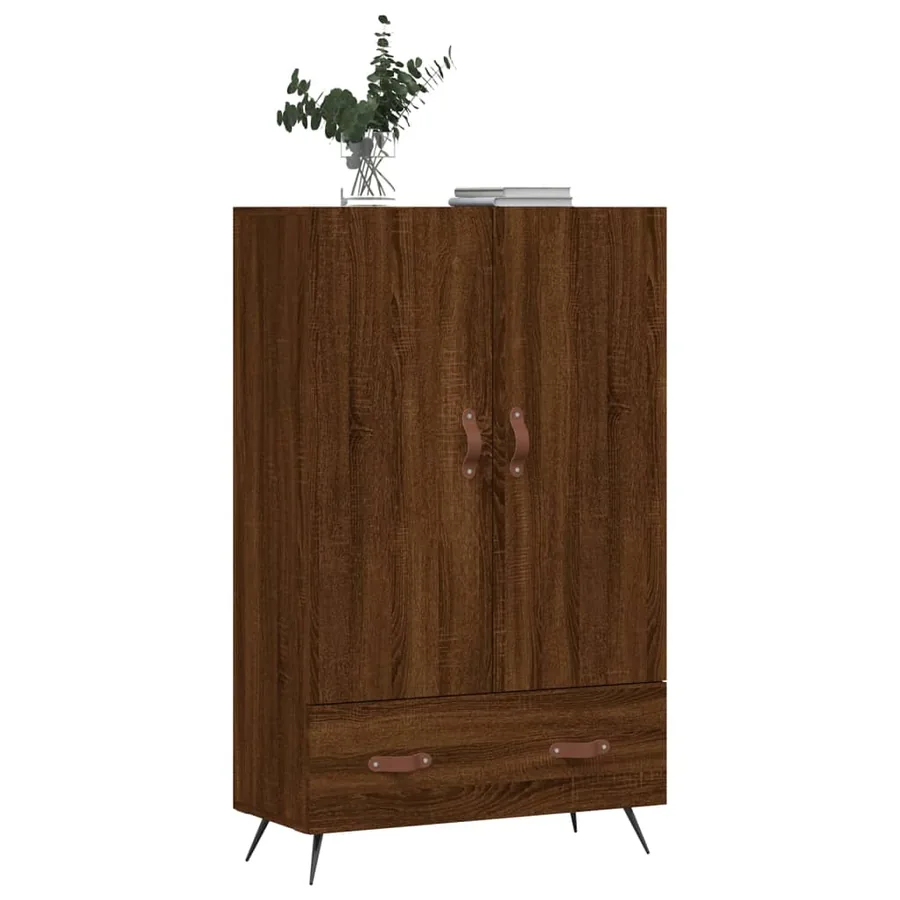 Buffet haut chêne marron 69,5x31x115 cm bois d'ingénierie - 4