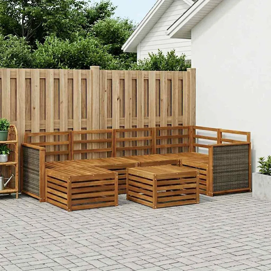 Ensemble de canapé d'angle 6 pcs Naturel Bois d'Acacia Massif