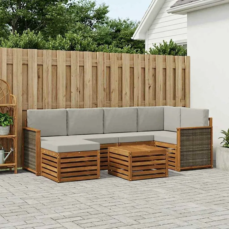 Ensemble de canapé d'angle 6 pcs Naturel et gris clair
