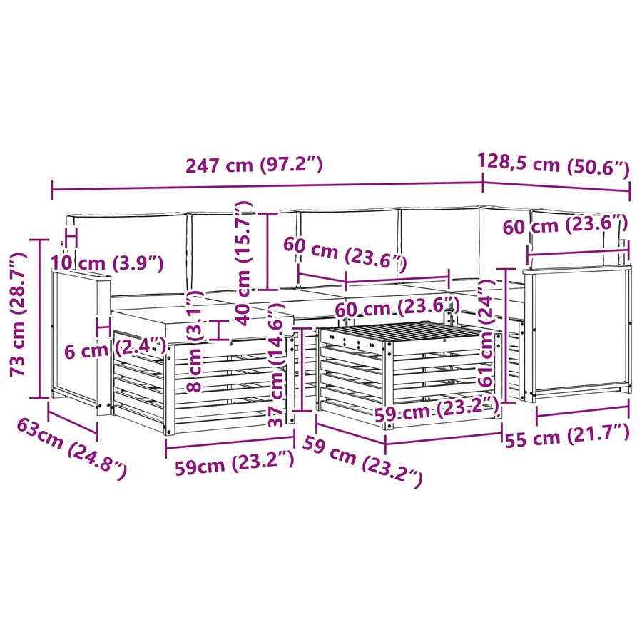 Ensemble de canapé d'angle 6 pcs Naturel et gris clair - 8