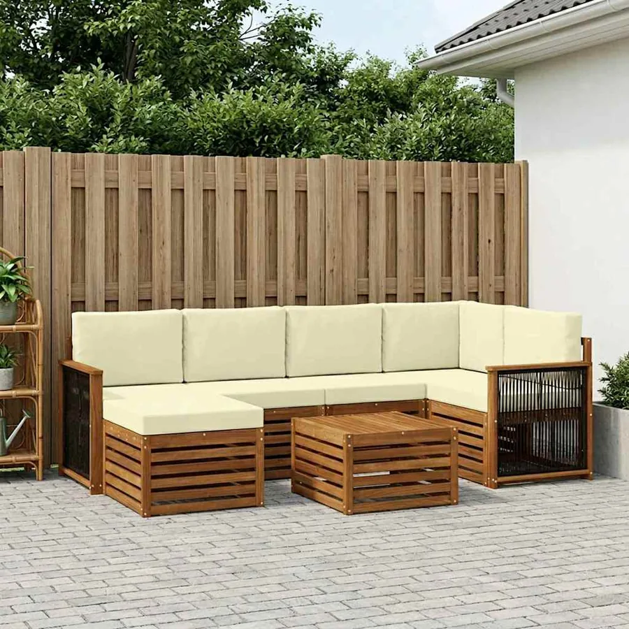 Ensemble de canapé d'angle avec coussin 6 pcs Naturel et Crème