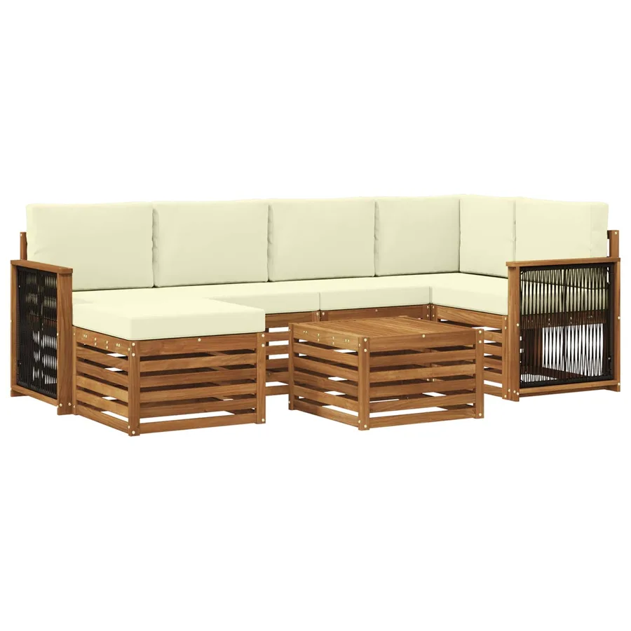 Ensemble de canapé d'angle avec coussin 6 pcs Naturel et Crème - 2