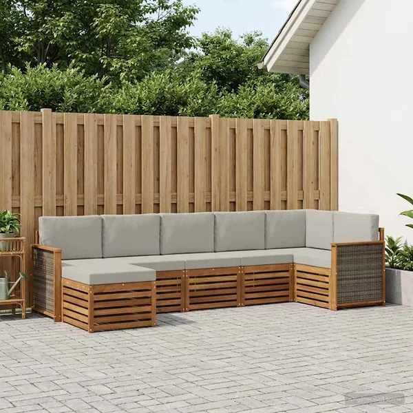 Ensemble de canapé d'angle 6 pcs Naturel et gris clair