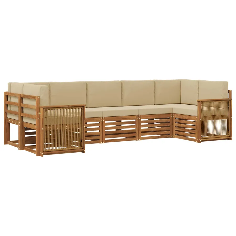 Ensemble de canapé d'angle avec coussin 6 pcs Naturel - 2