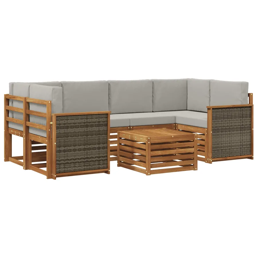 Ensemble de canapés d'extérieur 7 pcs Naturel et gris clair - 2