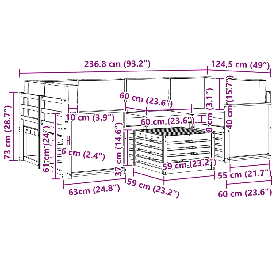 Ensemble de canapés d'extérieur 7 pcs Naturel et gris clair - 7