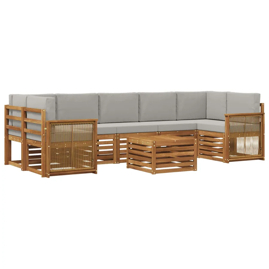 Ensemble de canapés d'extérieur 8 pcs Naturel et gris clair - 2
