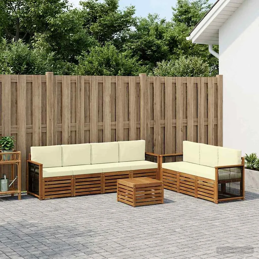 Ensembles de canapés avec coussin 8 pcs Bois d'Acacia Massif