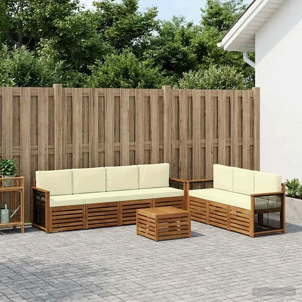 Ensembles de canapés avec coussin 8 pcs Bois d'Acacia Massif
