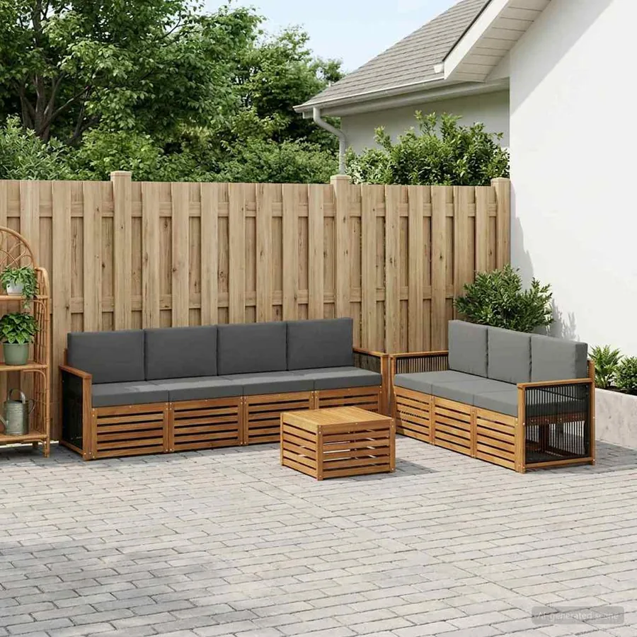 Ensembles de canapés avec coussin 8 pcs Bois d'Acacia Massif