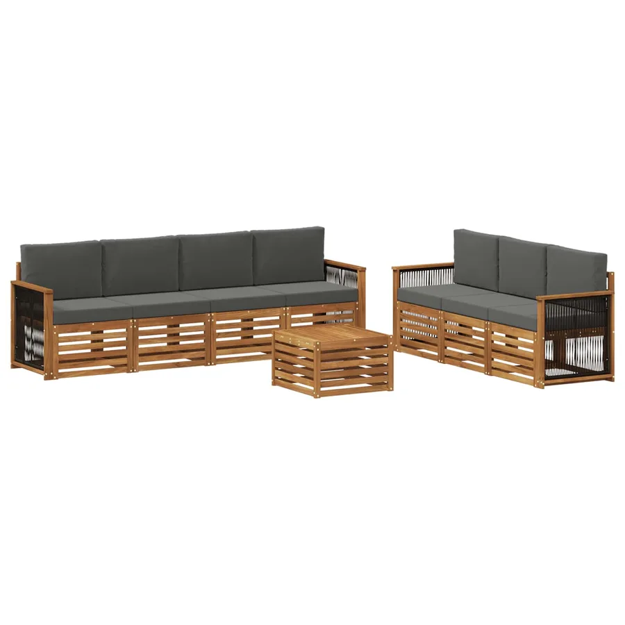 Ensembles de canapés avec coussin 8 pcs Bois d'Acacia Massif - 2