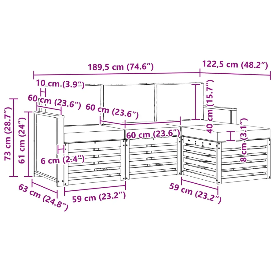 Ensemble de canapés d'extérieur 4 pcs Naturel et Anthracite - 6