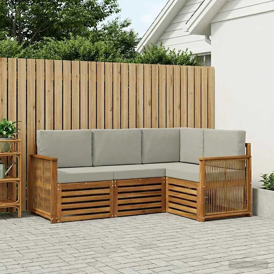 Ensembles de canapés avec coussin 4 pcs Bois d'Acacia Massif