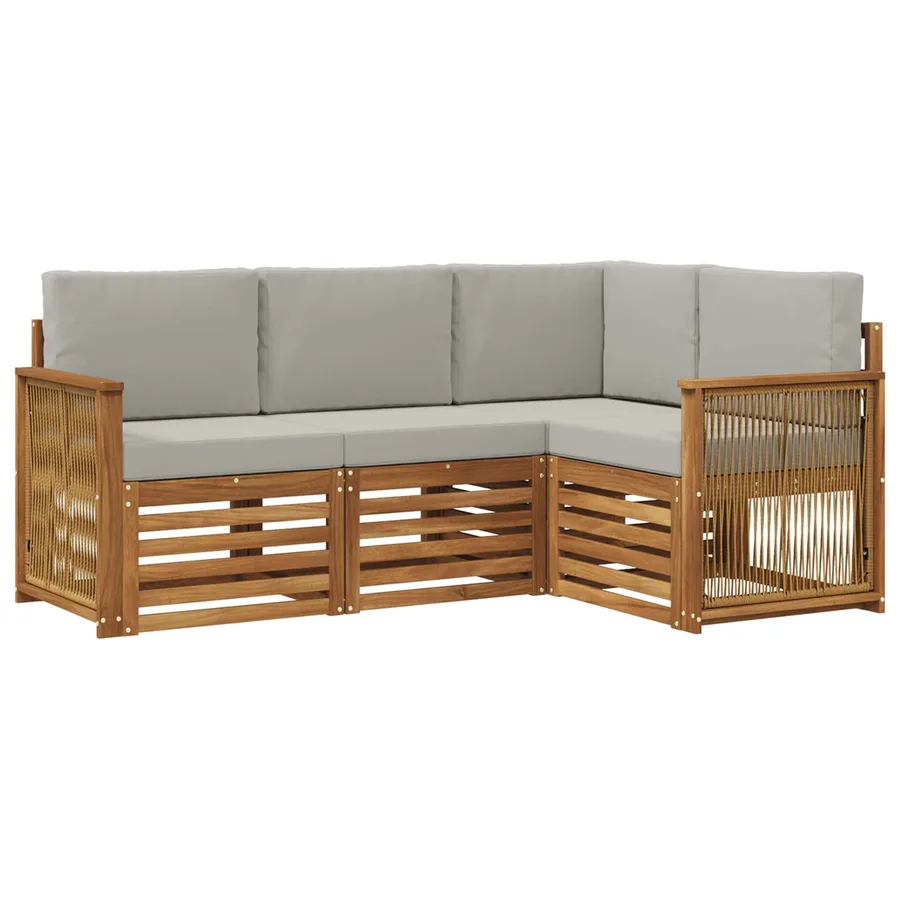 Ensembles de canapés avec coussin 4 pcs Bois d'Acacia Massif - 2