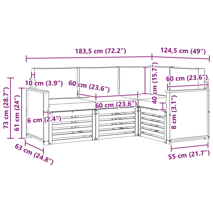 Ensembles de canapés avec coussin 4 pcs Bois d'Acacia Massif - 7