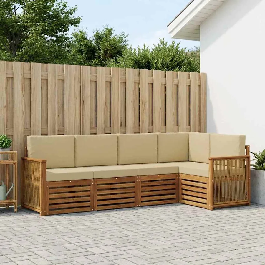 Ensemble de canapé d'angle avec coussin 4 pcs Naturel