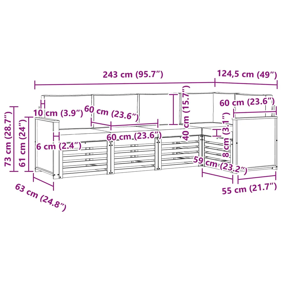 Ensemble de canapé d'angle avec coussin 4 pcs Naturel - 8