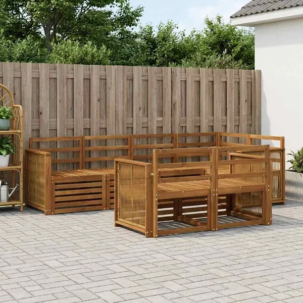 Ensemble de canapé d'angle 6 pcs Naturel Bois d'Acacia Massif