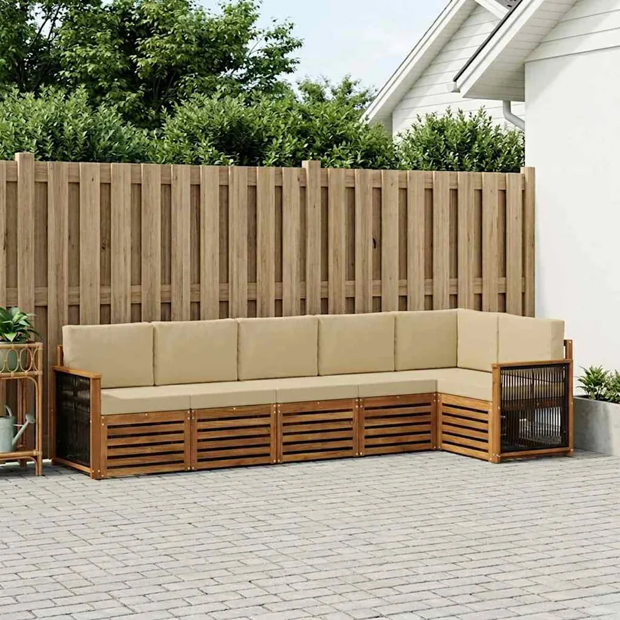 Ensemble de canapé d'angle avec coussin 5 pcs Naturel