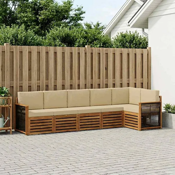 Ensemble de canapé d'angle avec coussin 5 pcs Naturel