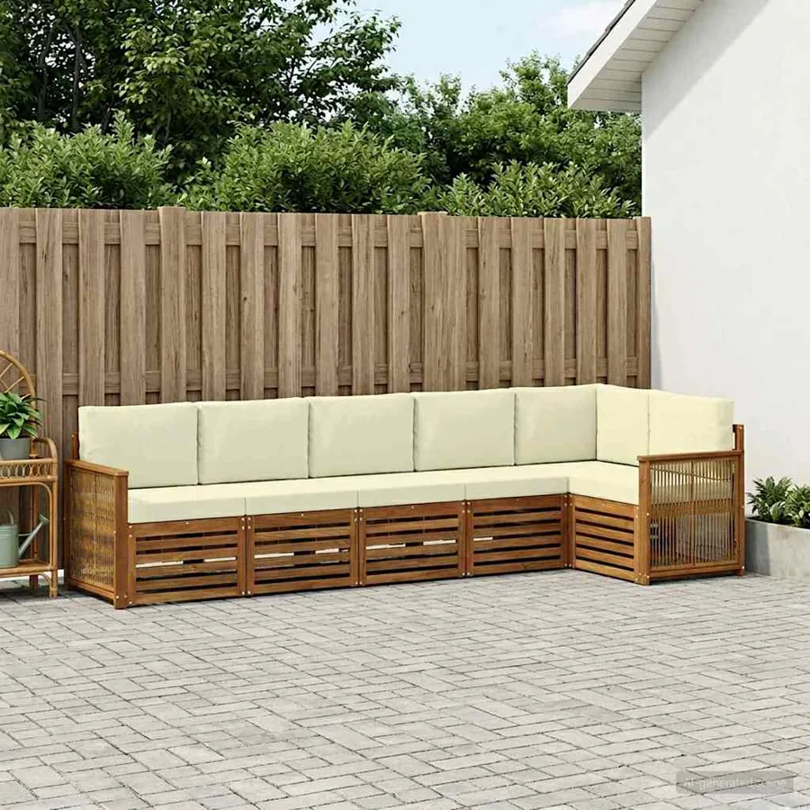 Ensemble de canapé d'angle avec coussin 5 pcs Naturel et Crème