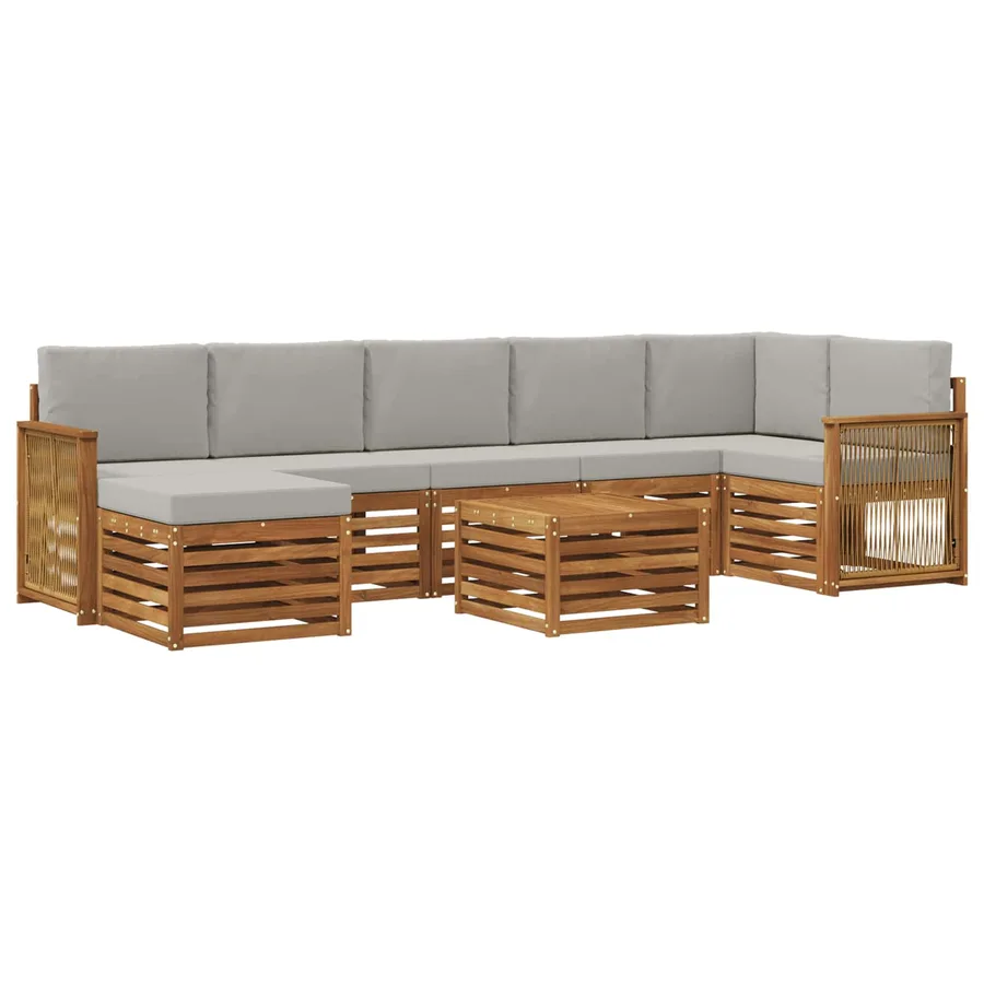 Ensemble de canapés d'extérieur 7 pcs Naturel et gris clair - 2