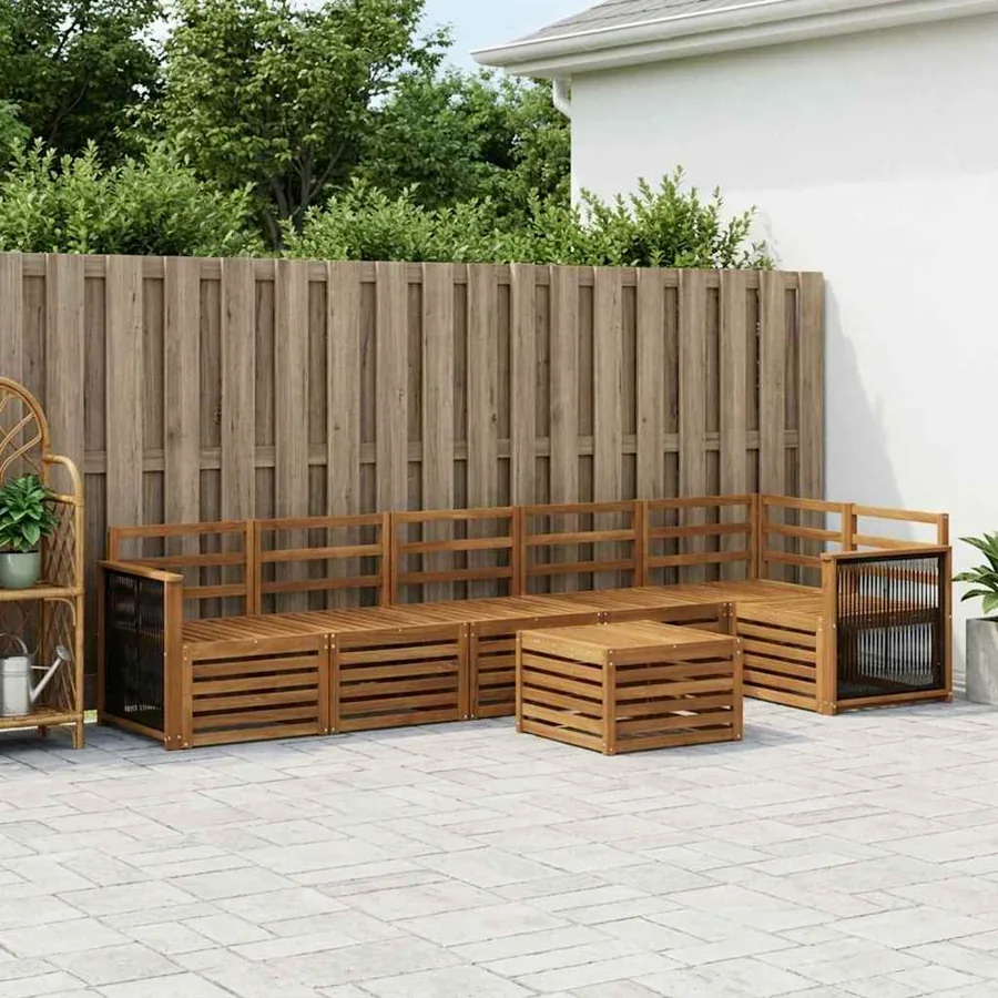 Ensemble de canapé d'angle 6 pcs Naturel Bois d'Acacia Massif