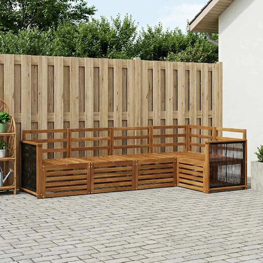 Ensemble de canapé d'angle 4 pcs Naturel Bois d'Acacia Massif