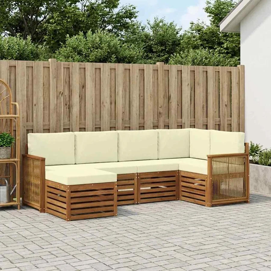 Ensemble de canapé d'angle avec coussin 5 pcs Naturel et Crème
