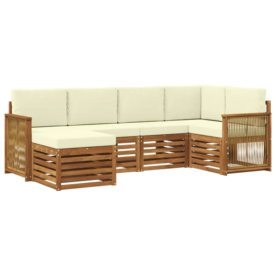 Ensemble de canapé d'angle avec coussin 5 pcs Naturel et Crème - 2