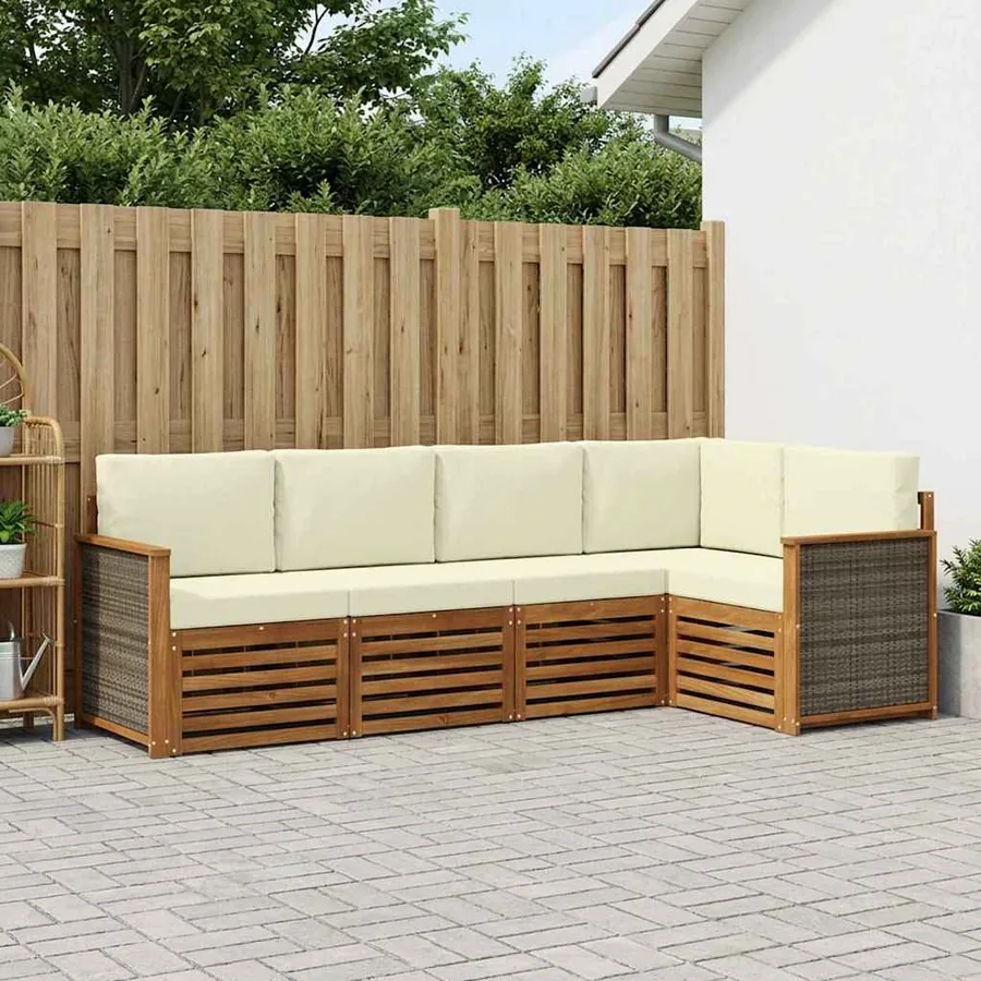 Ensemble de canapé d'angle avec coussin 4 pcs Naturel et Crème