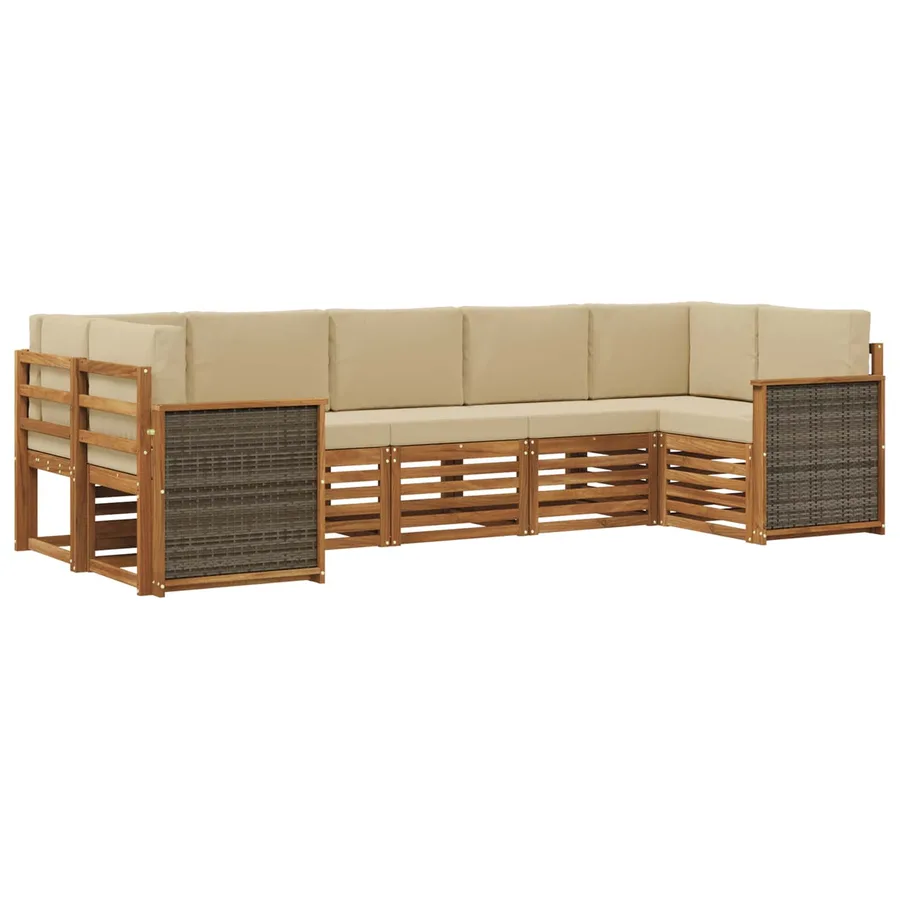 Ensemble de canapé d'angle avec coussin 6 pcs Naturel - 2