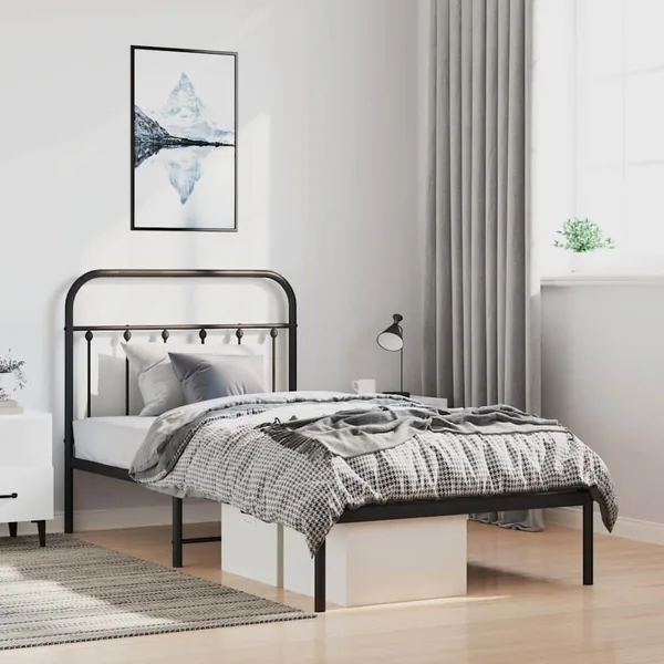 Cadre de lit métal sans matelas avec tête de lit noir 100x200cm